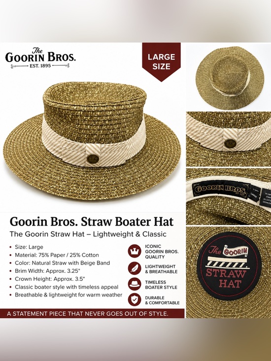 Goorin Bros Other - Goorin Bros Straw Hat | Large | Wide Brim Paper Straw Sun Hat | Natural Tan